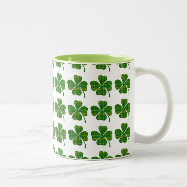 Green plaid shamrock St Patrick's day coffee mug (Right)