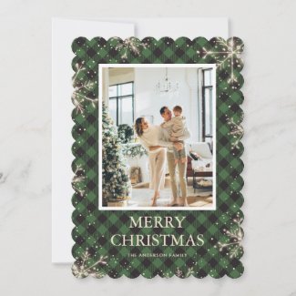 Green Plaid Snowflake Photo Merry Christmas