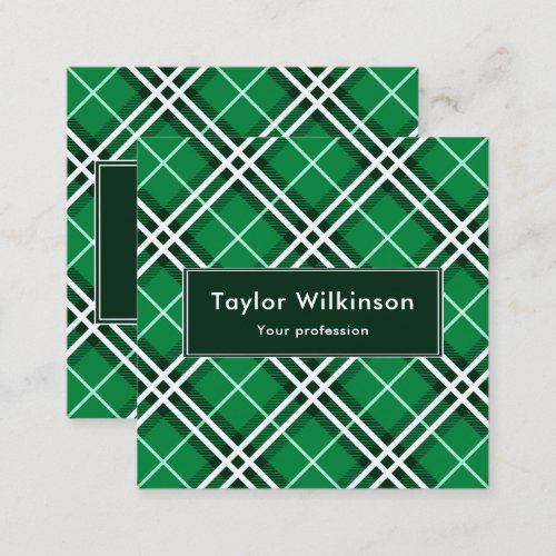 Green Plaid Square Business Card