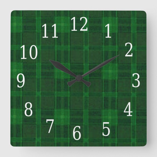 Green Plaid Square Clock (Front)