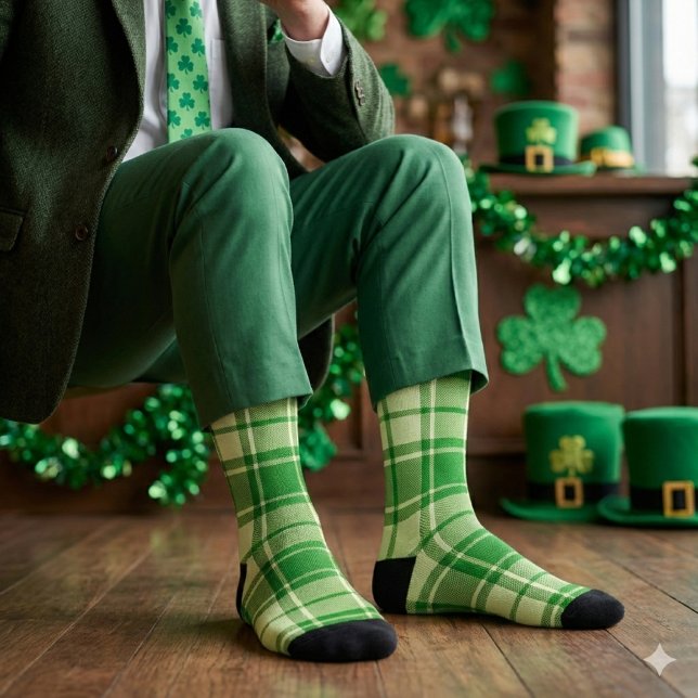 Green Plaid St. Patrick's Day  Socks (Accessorize your St. Patrick's day outfit with Irish Green plaid socks for men and women.)