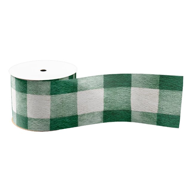 Green Plaid Stripes Christmas Grosgrain Ribbon (Spool)