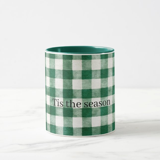Green Plaid Stripes Christmas Mug (Center)