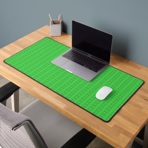 Green plaid stripes pattern desk mat