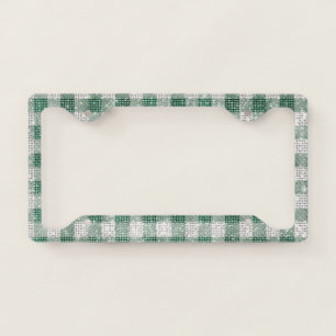 Green Plaid Stripes Sparkle License Plate Frame