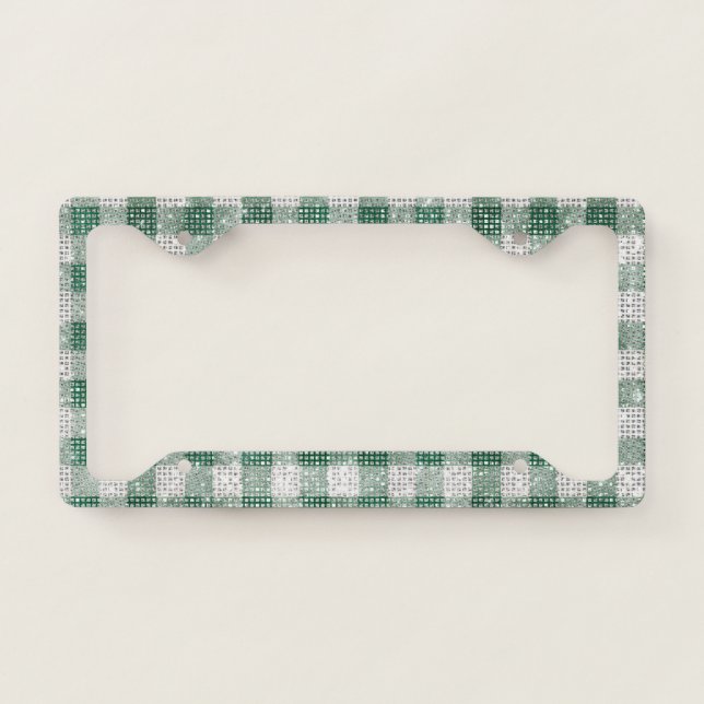 Green Plaid Stripes Sparkle License Plate Frame (Front)