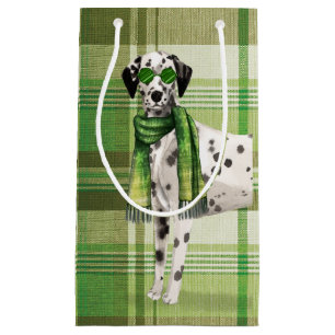Green Plaid Stylish Dalmatian Dog Everyday Small Gift Bag