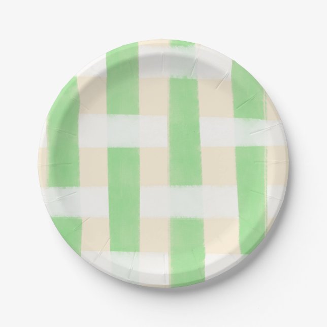Green Plaid Summer Paper Plates (Front)