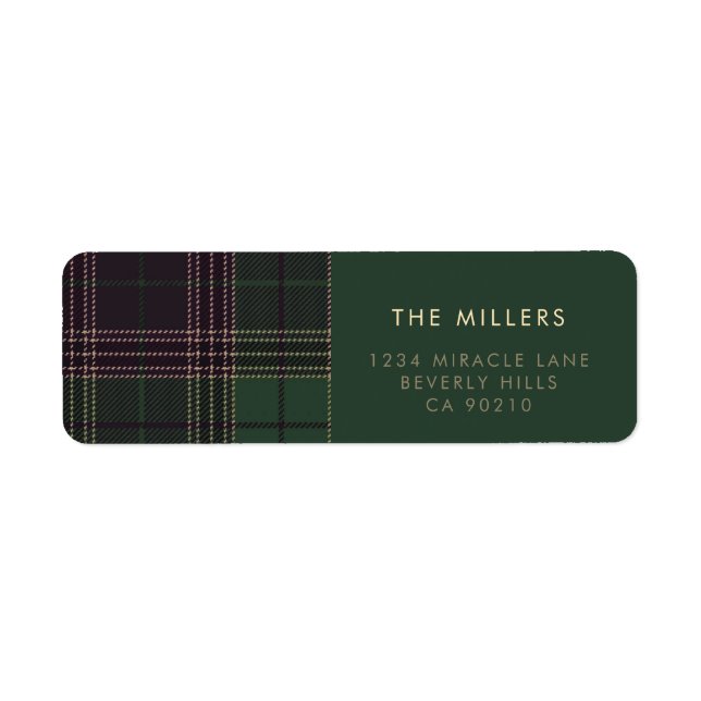 Green Plaid Tartan Buffalo Modern Minimalist Label (Front)