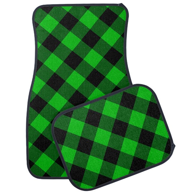 Green Plaid Tartan Car Floor Mat (Set)