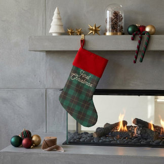 Green Plaid Tartan Check First Christmas Keepsake Stocking