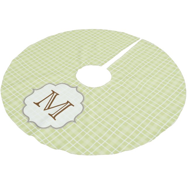Green Plaid Tartan Monogram Initial Tree Skirt (Angled)