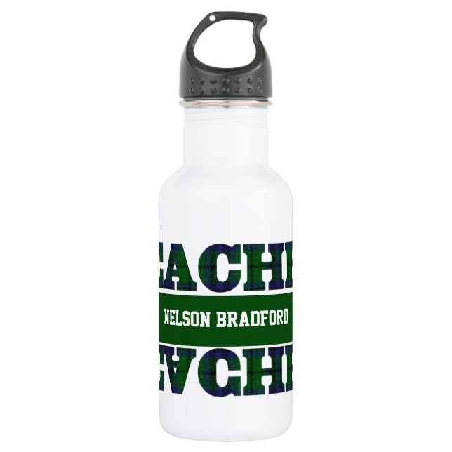 Green Plaid Teacher's Water Bottle (Front)