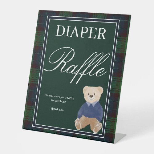 Green plaid teddy bear baby shower diaper raffle