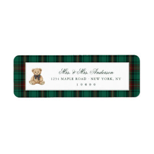 Green Plaid Teddy Bear Christmas  Label