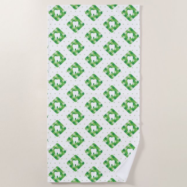 Green Plaid Tooth Pattern Beach Towel (Front)