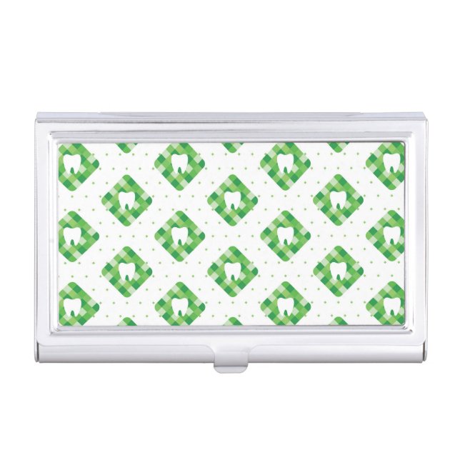 Green Plaid Tooth Pattern Business Card Case (Front)