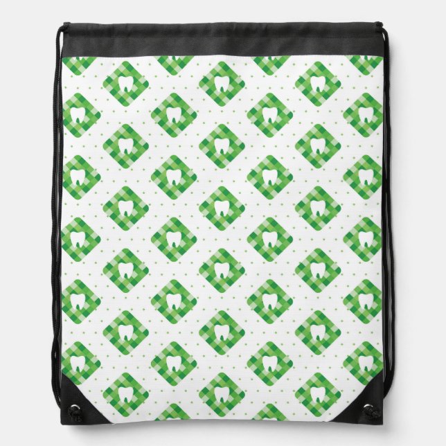 Green Plaid Tooth Pattern Drawstring Bag (Front)