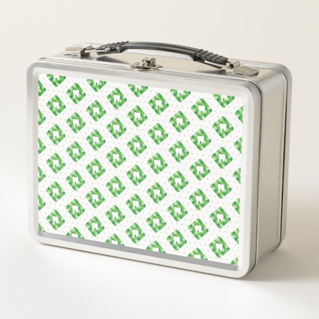 Green Plaid Tooth Pattern Metal Lunch Box (Front)