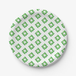 Green Plaid Tooth Pattern Paper Plates