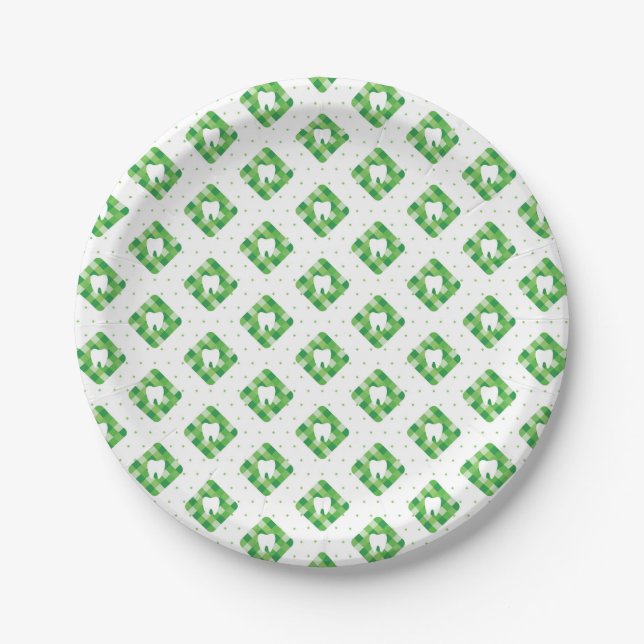 Green Plaid Tooth Pattern Paper Plates (Front)