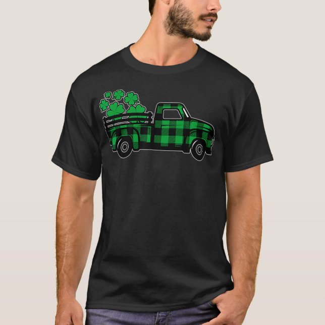 Green Plaid Truck Shamrock St Patricks Day  Men T-Shirt (Front)