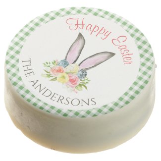 Green Plaid Watercolor Floral Bunny Ears Easter 