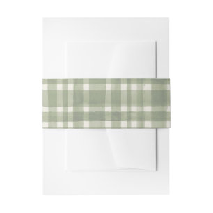 Green Plaid Watercolor Gingham Invitation Belly Band