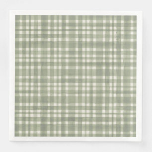 Green Plaid Watercolor Gingham Party Plate Paper Dinner Napkins