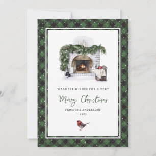 Green Plaid Watercolor Warm Wishes Christmas Cards