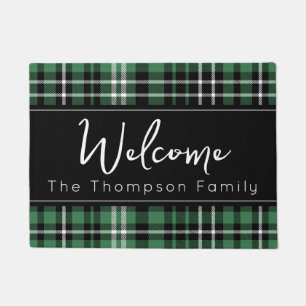 Green Plaid Welcome Monogrammed Family Name Doorm Doormat