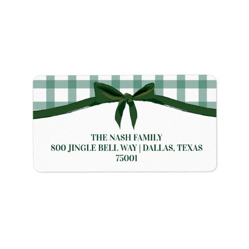 Green Plaid with Bow Return Address Label