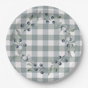 Green Plaid Wreath Buffalo Check Pretty Paper Plates