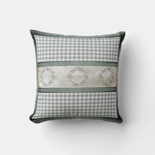 Green Plaid Wreath Buffalo Check Pretty Throw Pillow (Front)