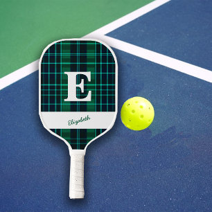 Green Plaids Fun Sporty Custom Monogram & Name Pickleball Paddle