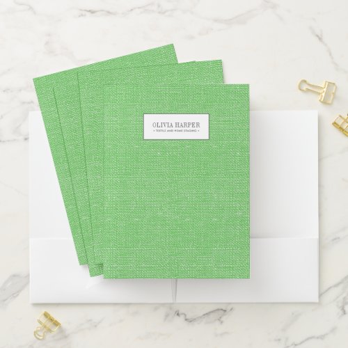  Green Plain Elegant Linen Look Monogram    Pocket Folder