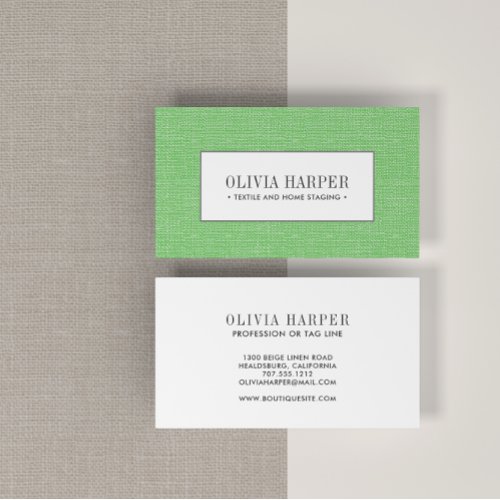 Green  Plain Elegant Linen Look Professional  Business Card