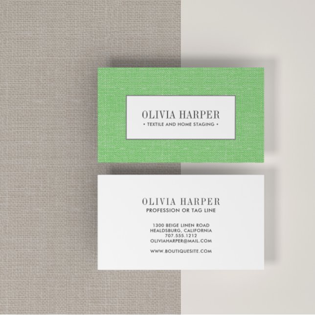 Green | Plain Elegant Linen Look Professional  Business Card (Creator Uploaded)