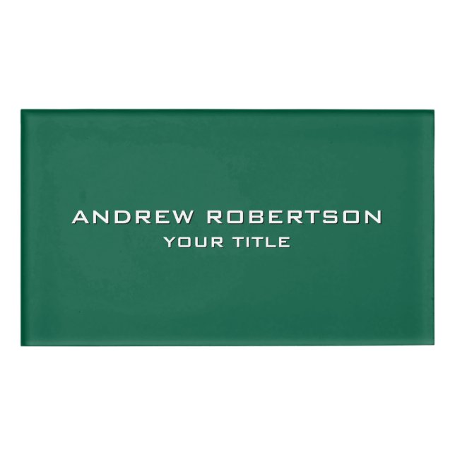Green Plain Elegant Minimalist Simple Name Tag (Front)