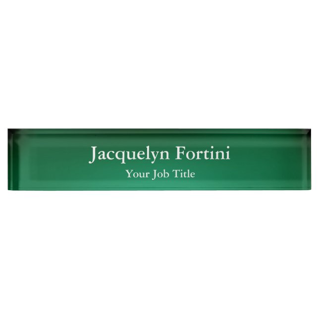 Green Plain Elegant Modern Minimalist Desk Name Plate (Front)