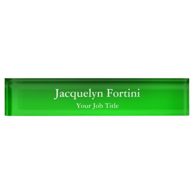 Green Plain Elegant Modern Minimalist Desk Name Plate (Front)