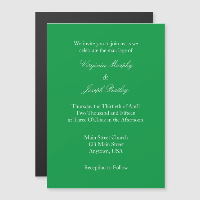 Green Plain Simple Magnetic Wedding Invitation (Front/Back)