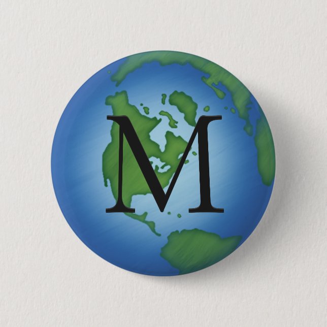 Green Planet Earth Environmental Monogramed Button (Front)