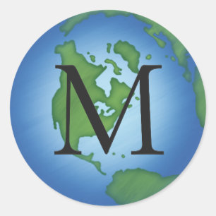 Green Planet Earth Environmental Monogramed Classic Round Sticker