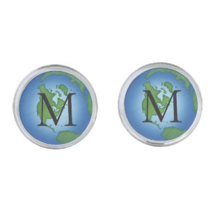 Green Planet Earth Environmental Monogramed Cufflinks