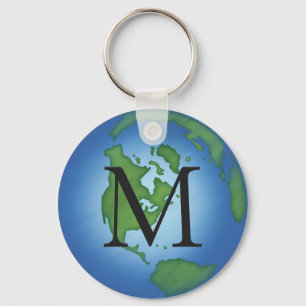 Green Planet Earth Environmental Monogramed Keychain