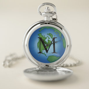 Green Planet Earth Environmental Monogramed Pocket Watch