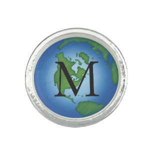 Green Planet Earth Environmental Monogramed Ring