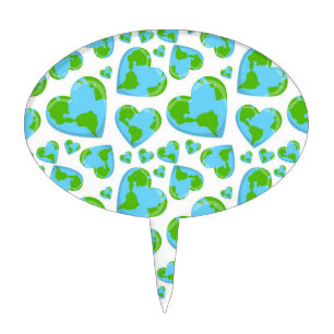 Green Planet Hearts Earth Day Ecology  Environment Cake Topper