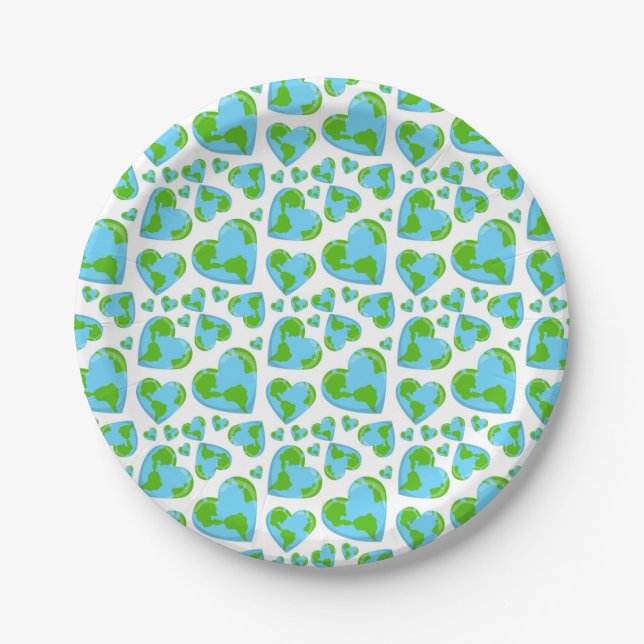 Green Planet Hearts Earth Day Ecology  Environment Paper Plates (Front)
